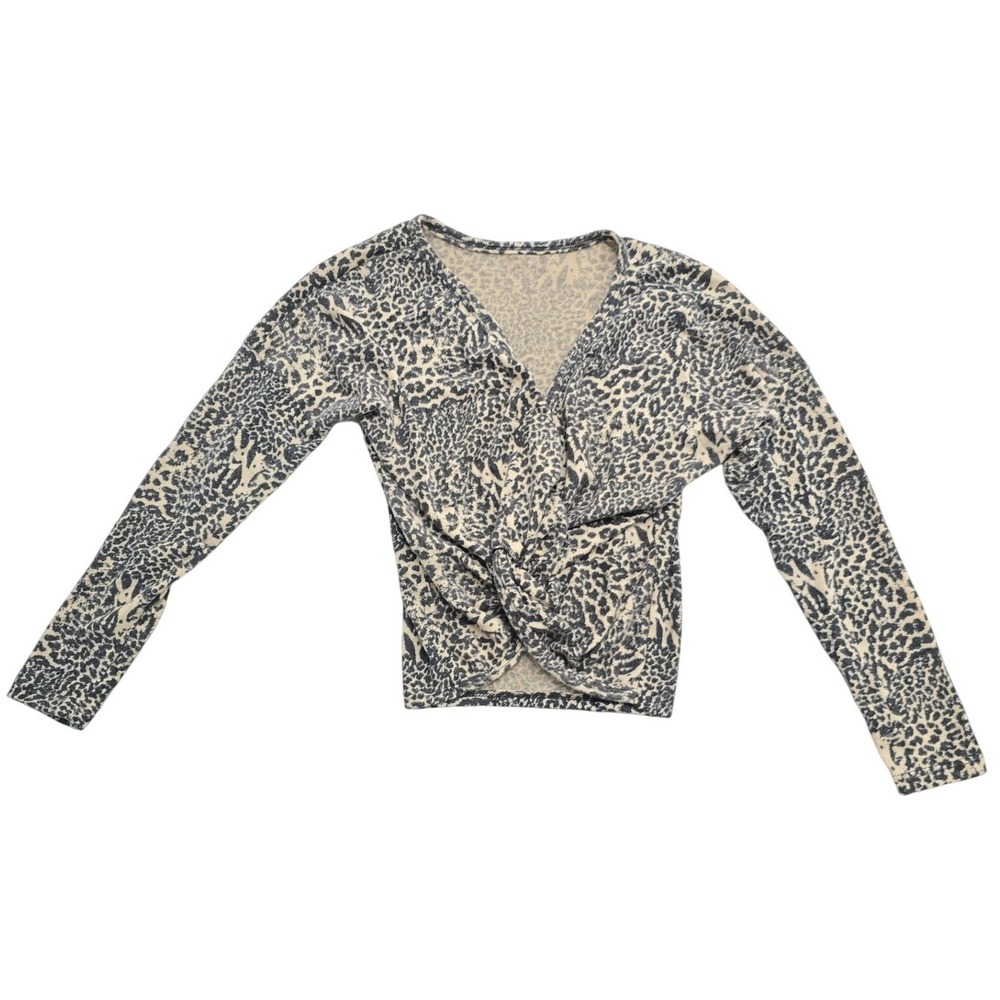 Poof New York Womens Leopard Print Wrap Twist Front Long Sleeve Top M NWT